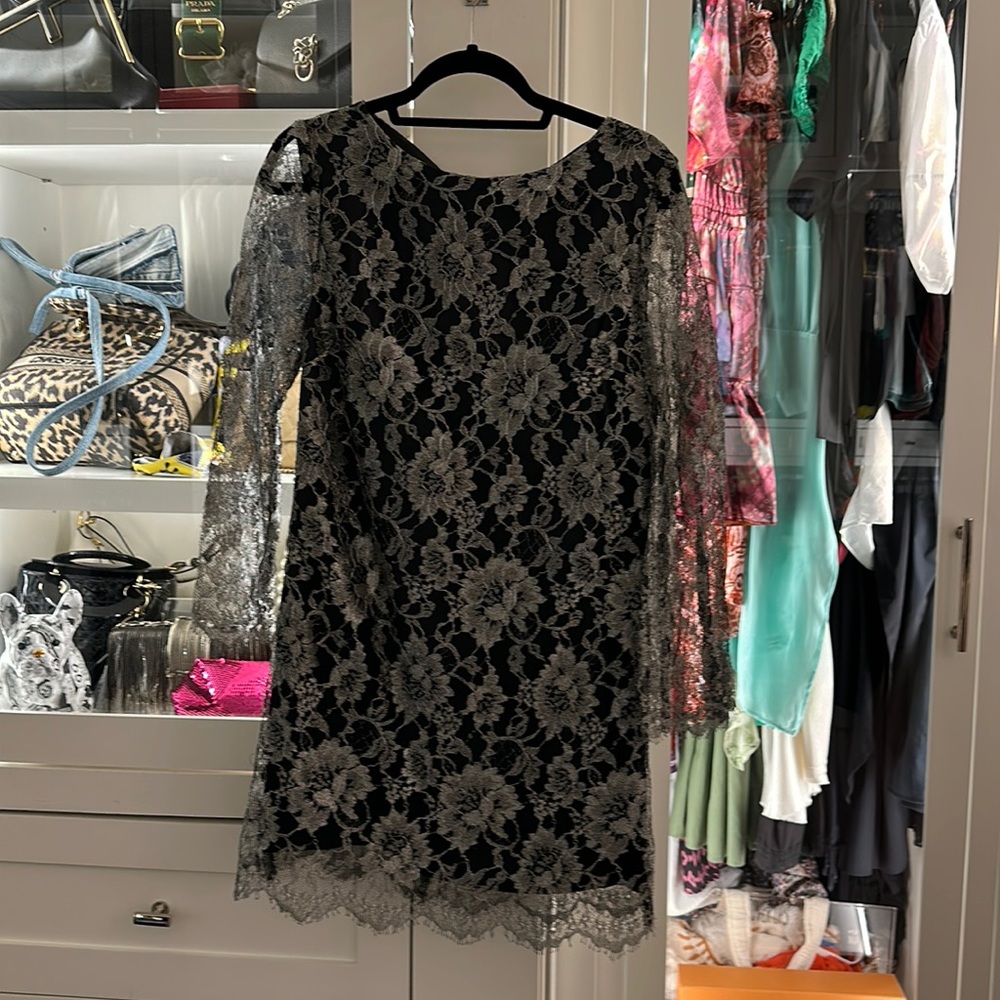 Silver and Black Lace Dress with Open Back